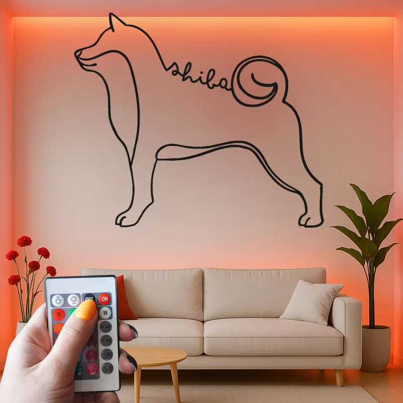 Shiba Inu LED-Wandkunst | Individuelle Metall-Silhouette eines Hundes | Minimalistisches Japandi-Hausdekor Geschenk für Tierliebhaber