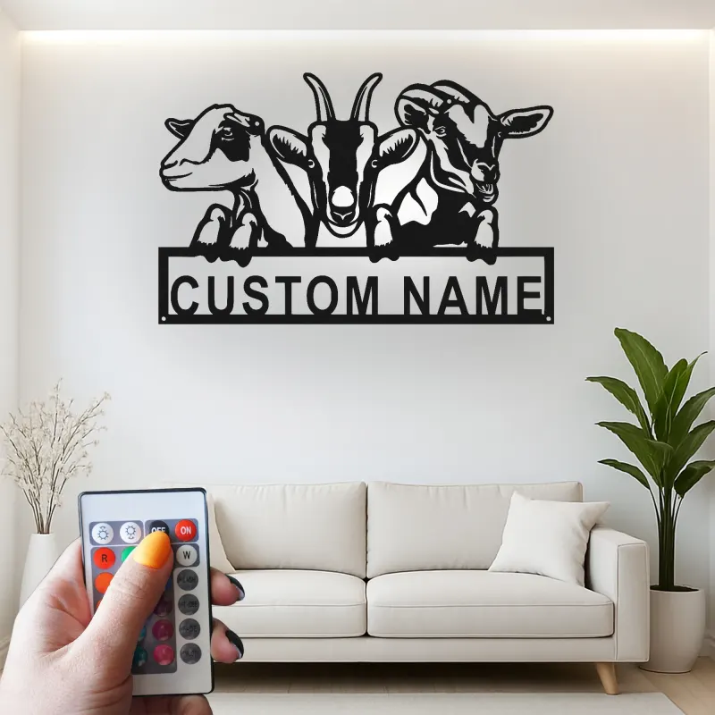 Personalisierte LED-Ziegen-Schild | Metall-Wandkunst für Ranch & Landhaus-Dekor | Geschenk für Ziegenliebhaber
