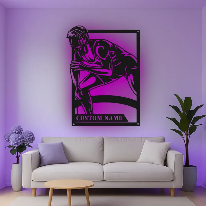 Custom Wrestler Led Light Metal Wall Art Personalized Gift for Athletes Gym or Sports Room Decor