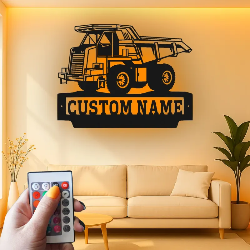 Cartel de metal LED de camión volquete personalizado, regalo de construcción para él, decoración de garaje o man cave