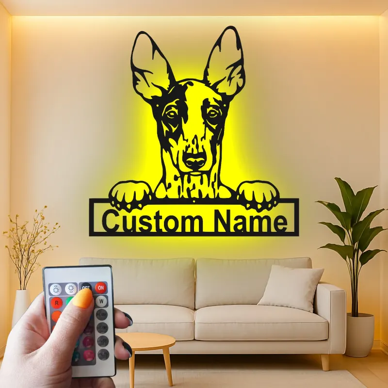 Décoration murale en métal personnalisée avec Doberman Pinscher et rétroéclairage LED - Cadeau pour les amoureux des chiens