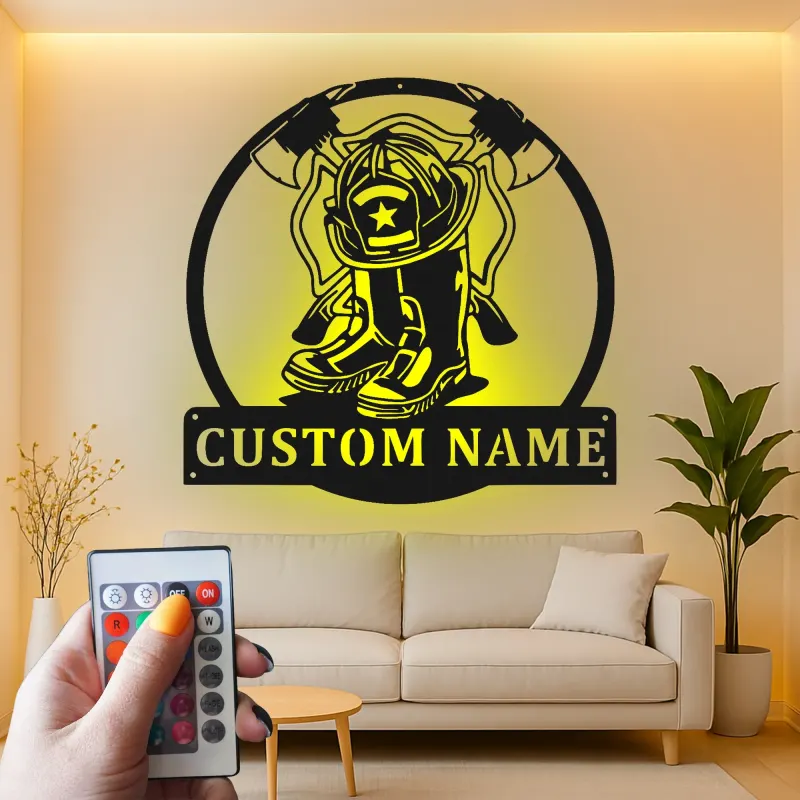 Cartel LED de Bombero Personalizado | Decoración Mural de Metal Personalizada | Decoración de Departamento de Bomberos y Regalo para Bombero