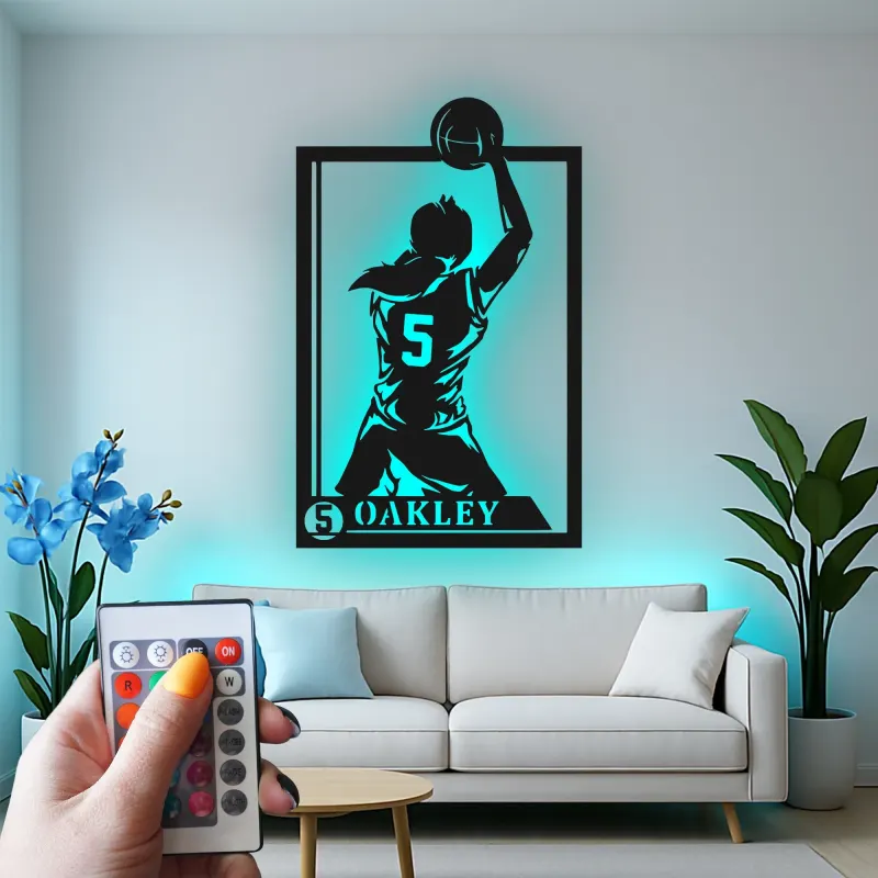 Cartel de metal LED personalizado de jugador de baloncesto - Regalo deportivo para atletas - Decoración de sala de juegos 2