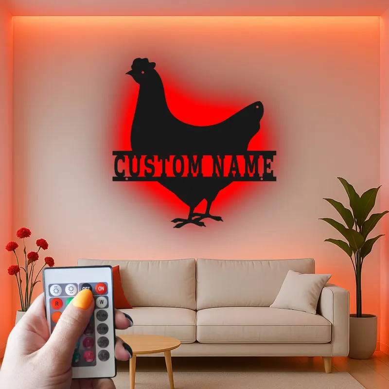 Cartel de metal LED Pollo Personalizado Regalo de Granja Decoración de Cocina o Jardín