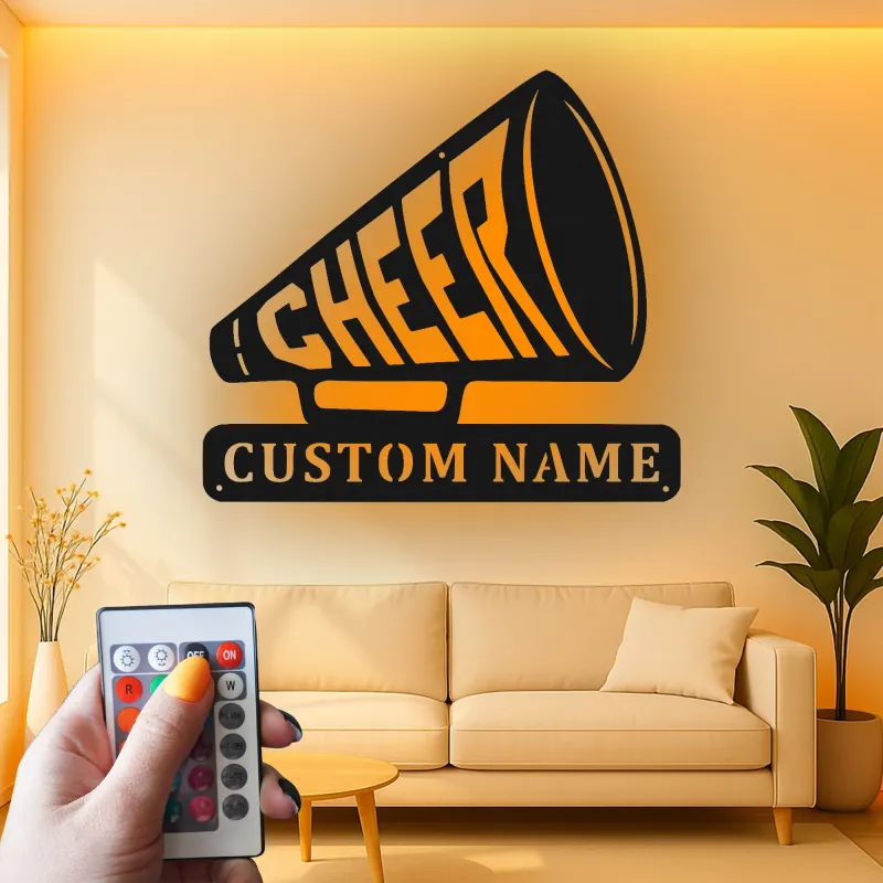 Personalisierte LED-Metall-Wandkunst mit Cheer-Megafon – Geschenk für Cheerleader, für Schlafzimmer oder Umkleideraum
