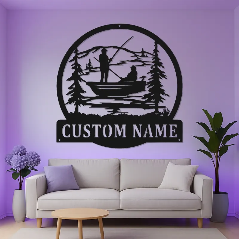 Custom Fishing Metal Wall Art with LED | Personalized Fisherman Name Sign for Lake House & Cabin Decor | Gift for Outdoorsman