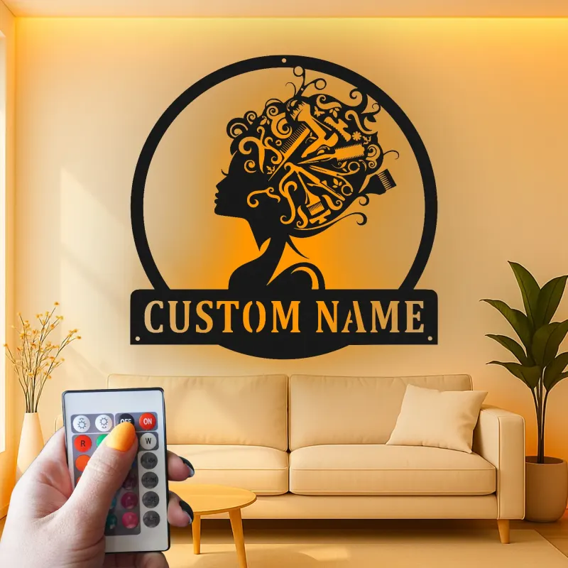 Custom Hairstylist LED Sign | Personalized Metal Wall Art for Salon Decor | Beauty Shop Logo & Hairdresser Gift