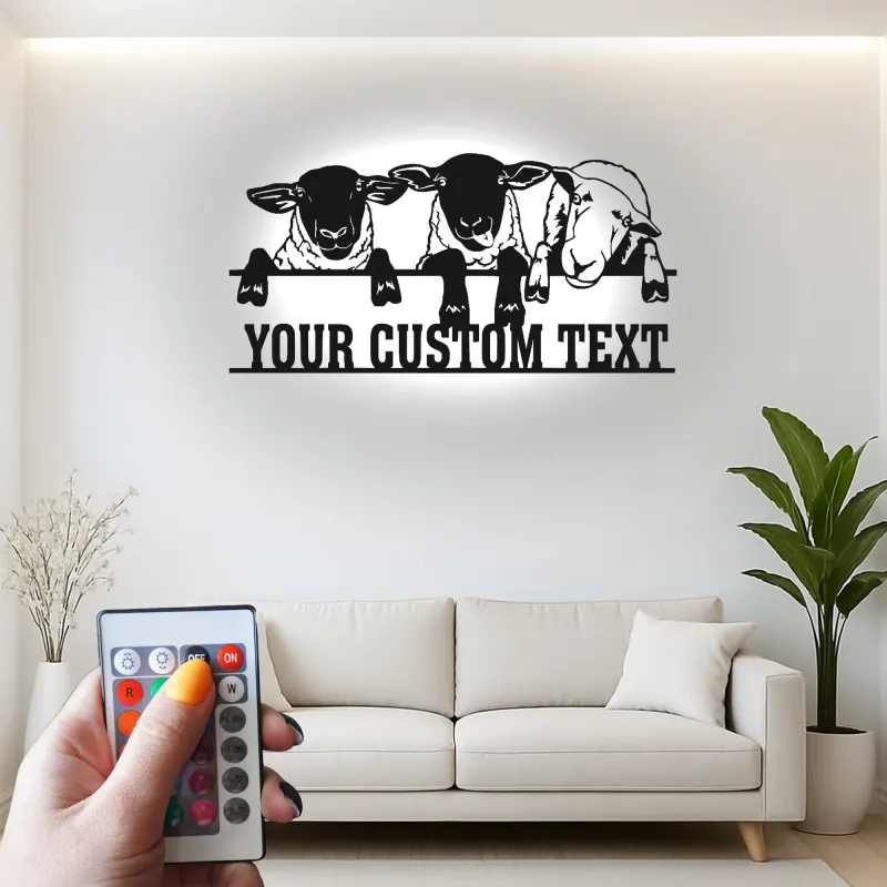 Insegna in Metallo con Pecora Personalizzata | Arte Murale LED per Fattoria | Decorazione con Nome Personalizzato per Nursery o Regalo per Ranch Rustico