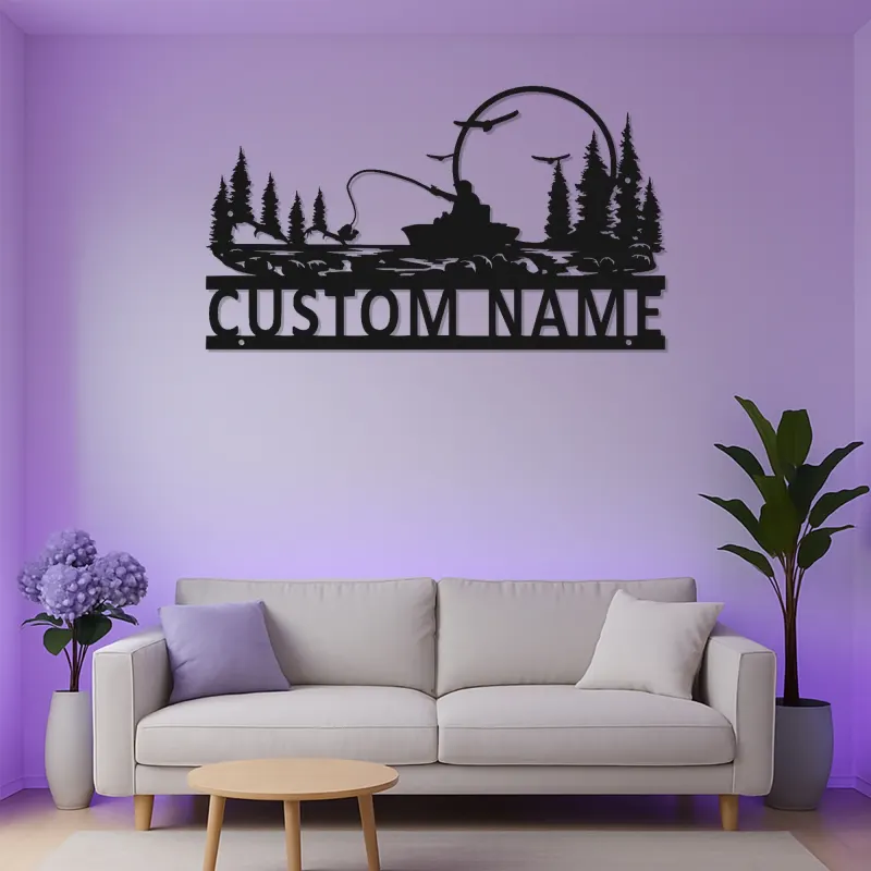 Cartel de pesca personalizado con luz LED | Arte mural de metal personalizado para casa de campo | Regalo para pescador y angler