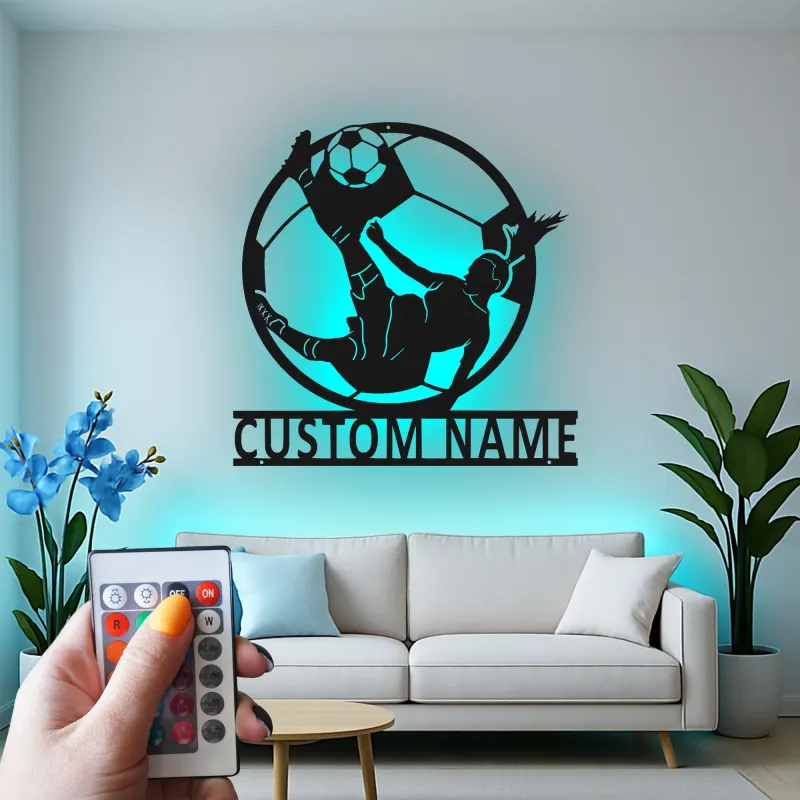 Panneau LED Personnalisé Joueur de Football | Décoration Murale en Métal Personnalisée | Décor & Cadeau pour Athlète
