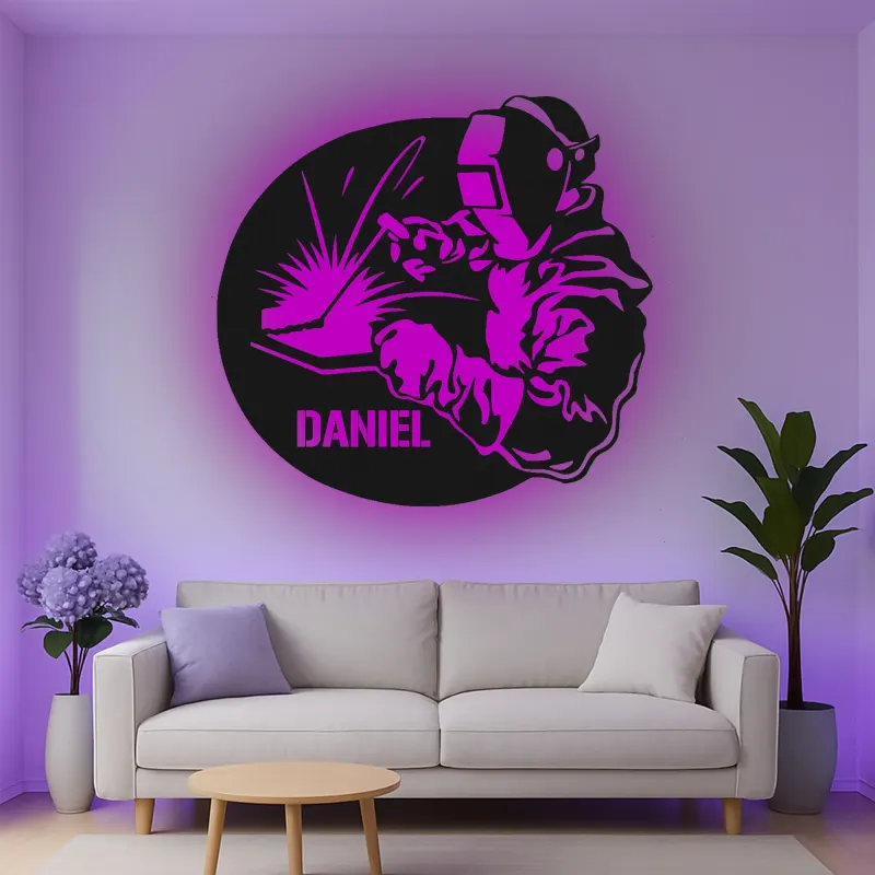 Décoration murale en métal LED personnalisée pour soudeur - Cadeau pour passionné de soudage, décoration de garage ou d'atelier 1