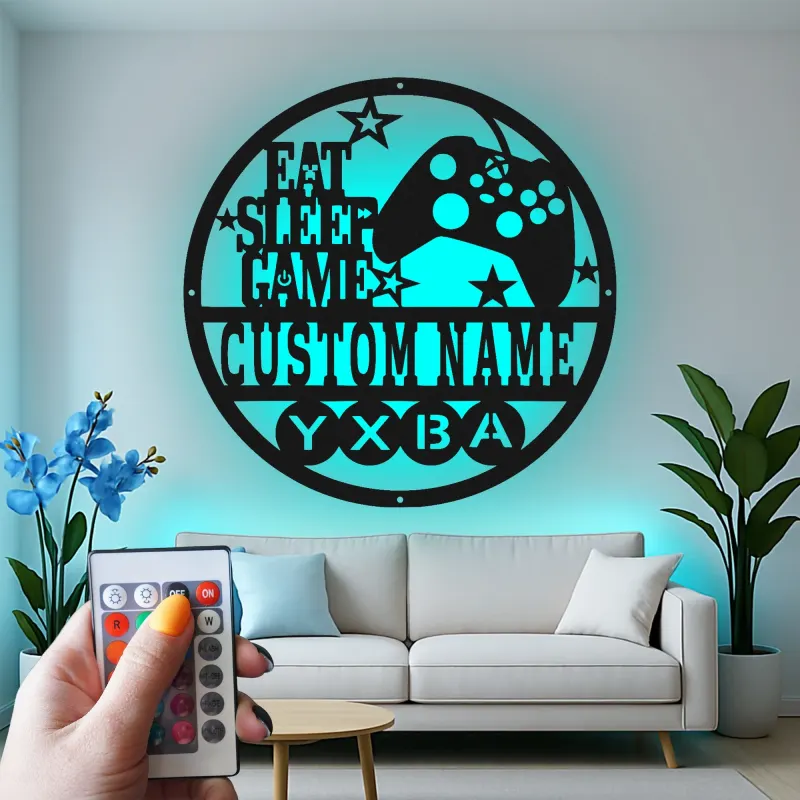 Insegna LED gamer personalizzata | Arte in metallo personalizzata per sala giochi | Decorazione luminosa con controller | Regalo per figlio adolescente