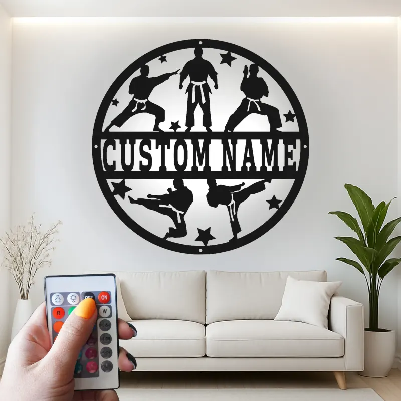 Personalized Karate Sign | Martial Arts LED Metal Wall Art | Custom Dojo Decor for Fighters | Gift for Martial Artist