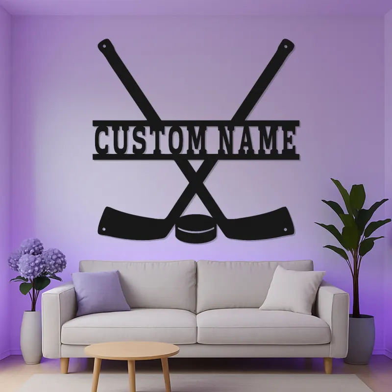 Panneau LED hockey personnalisé | Décoration murale en métal personnalisée | Déco salle de jeux et chambre ado | Cadeau pour joueur de hockey