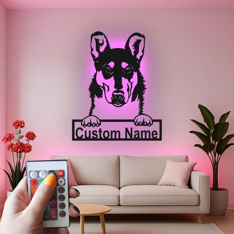 Décoration murale en métal LED personnalisée pour les amoureux des chiens - Berger Allemand 3