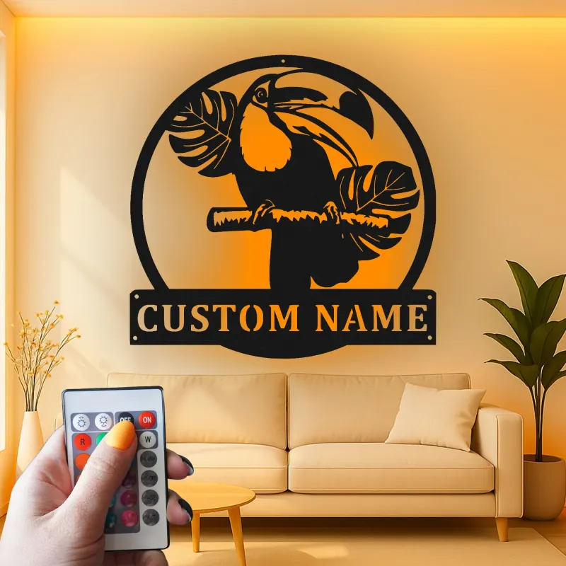 Panneau LED Toucan Personnalisé | Décoration Murale en Métal pour Patio & Décor Tropical | Cadeau pour Amateurs d'Oiseaux