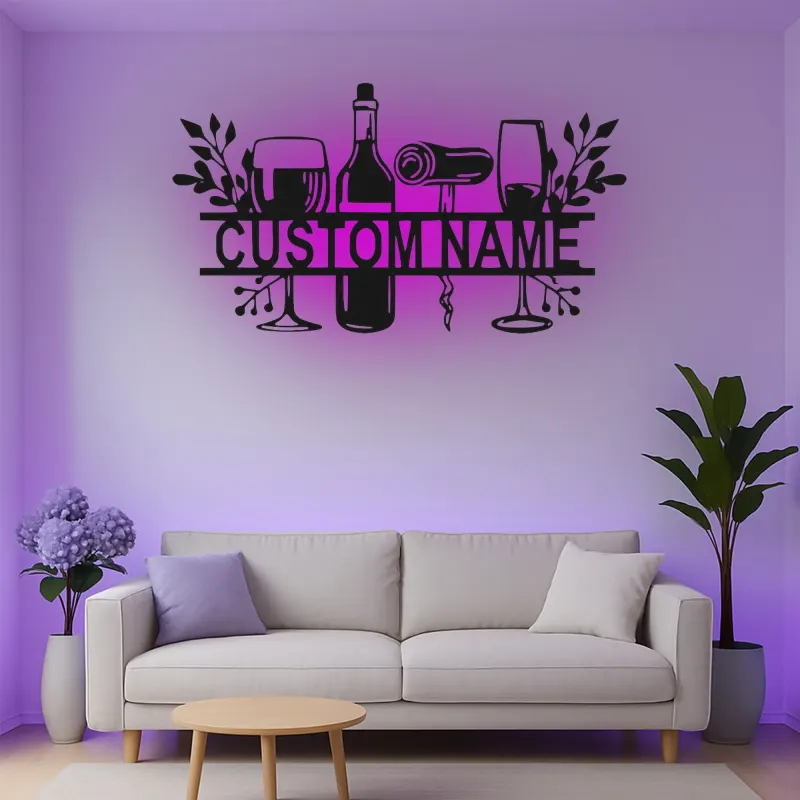 Custom Wine Bar Led Light Metal Wall Art Personalized Wine Lover Gift Kitchen or Home Bar Decor