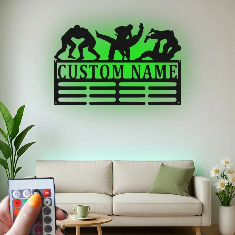 Personalisierte LED-beleuchtete Metall-Wandkunst mit Wrestling – Geschenk für Wrestler, Schlafzimmer oder Gym-Dekoration