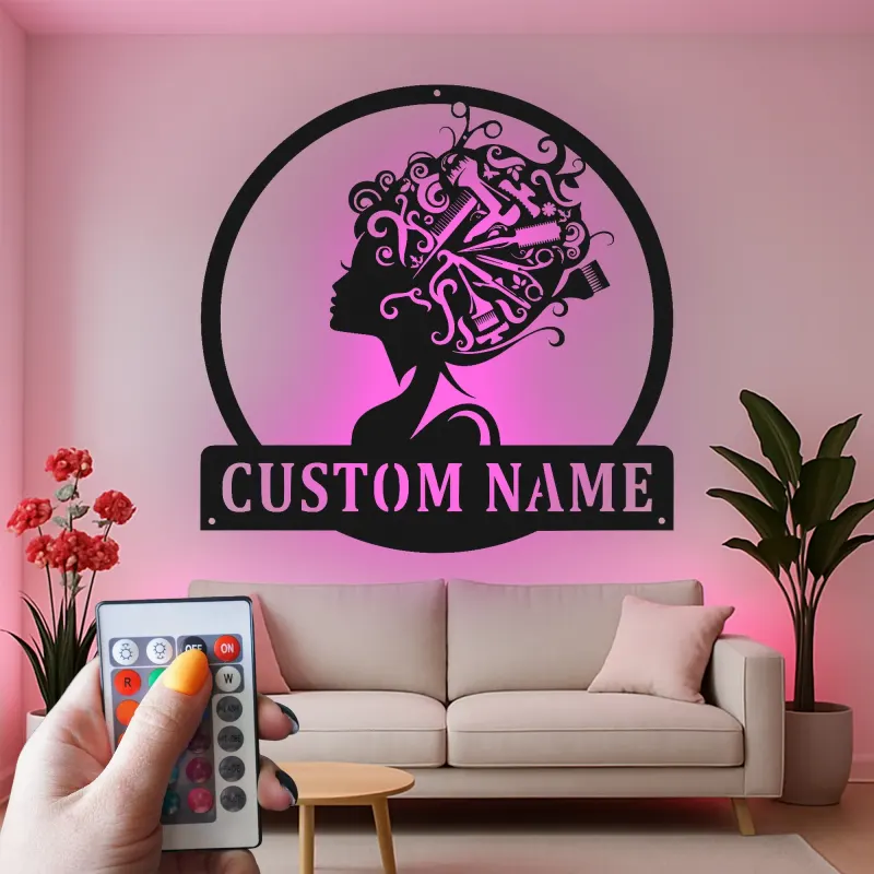 Custom Hairstylist LED Sign | Personalized Metal Wall Art for Salon Decor | Beauty Shop Logo & Hairdresser Gift