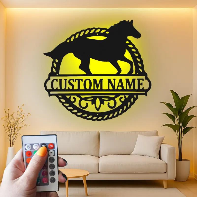 Enseigne LED cheval personnalisée | Décoration murale équestre en métal sur mesure | Déco de box, écurie et ranch | Cadeau pour les amoureux des chevaux