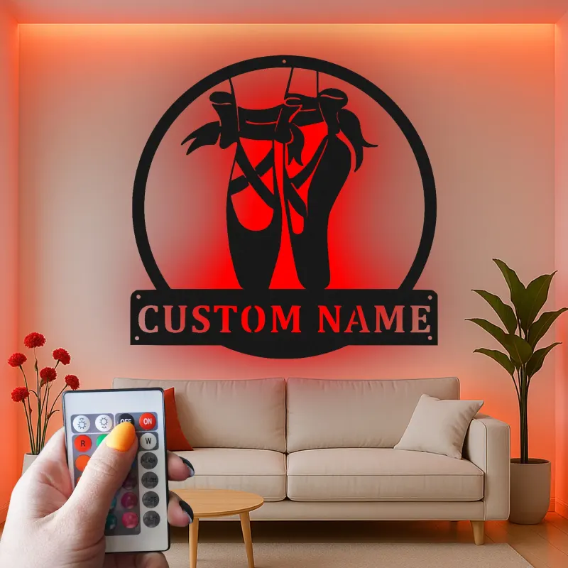 Custom Ballet Shoes Led Light Metal Wall Art Dancer Gift for Ballet Lovers Dance Studio Decor