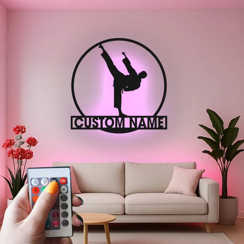 Cartel LED de karate a medida | Arte mural de metal personalizado de artes marciales | Decoración para dojo y regalo para luchador