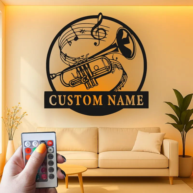 Custom Trumpet Led Light Metal Wall Art Personalized Musician Gift Music Room Decor for Brass Instrument Lovers