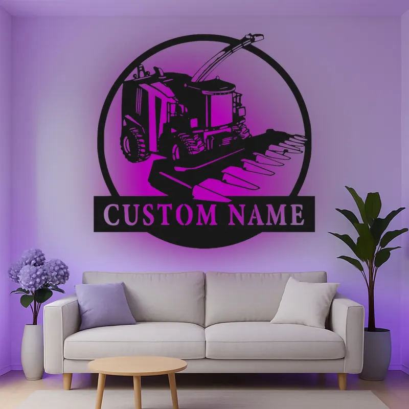 Cartel de metal personalizado con luz LED de cosechadora de forraje, regalo para agricultores, decoración agrícola para casa de campo