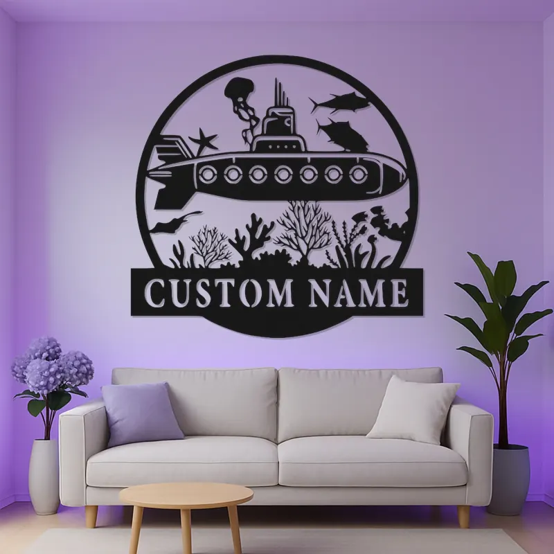 Custom Submarine LED Metal Wall Art | Personalized Nautical Sign | Ocean Lover & Diver Gift | Underwater Sea Decor