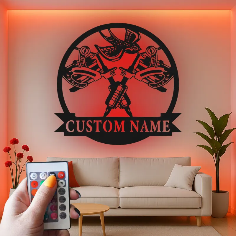 Custom Tattoo Studio Sign | Personalized LED Metal Wall Art | Tattoo Shop Decor & Artist Gift