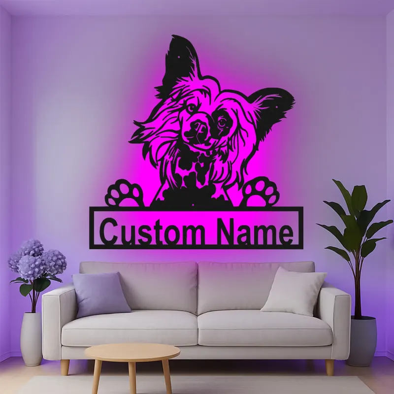 Custom Papillon Dog Led Light Metal Wall Art Personalized Pet Parent Gift Living Room or Bedroom Decor