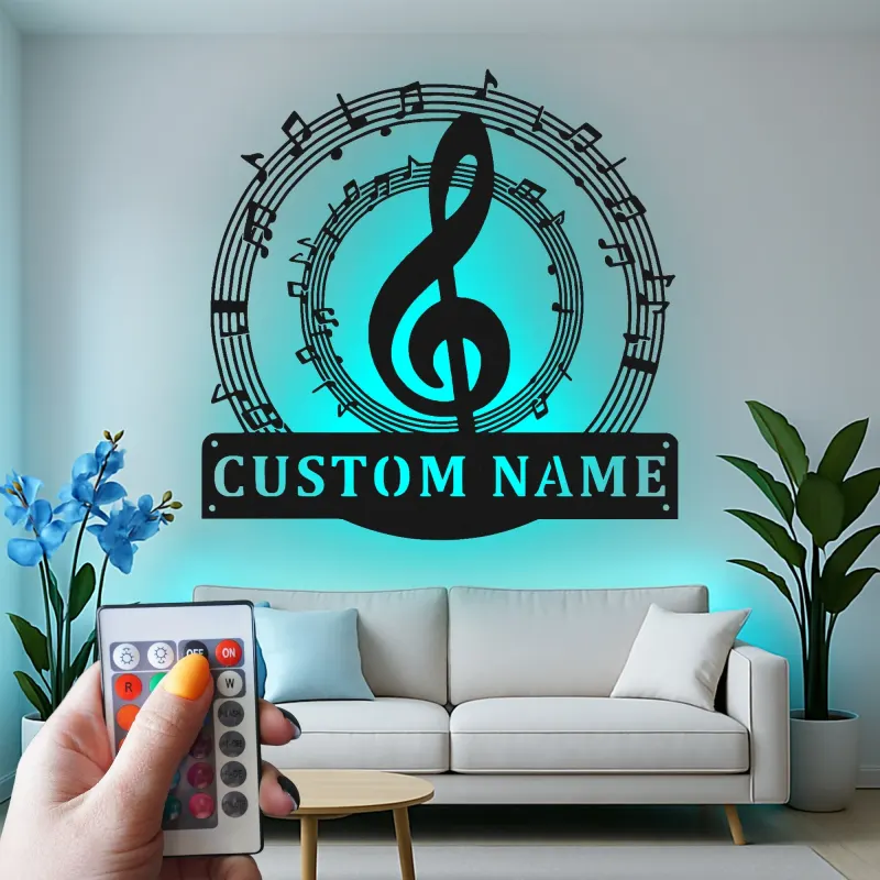 Personalized Treble Clef LED Sign | Custom Music Note Metal Art | Studio Wall Decor for Musicians