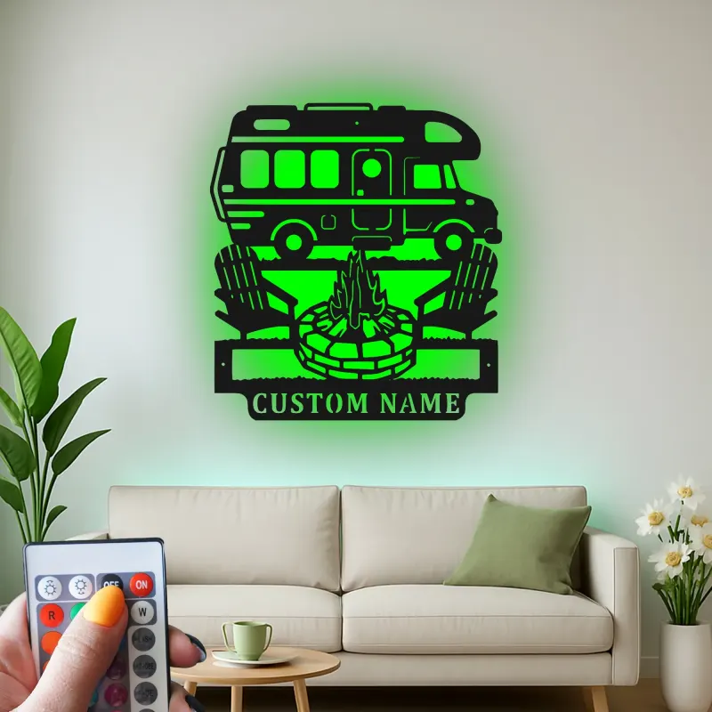 Personalisierte LED-Beleuchtung Metall-Wandkunst für Wohnmobile – Geschenk für Camper und Outdoor-Abenteuer