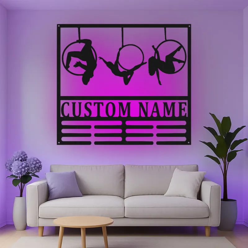 Décoration murale en métal LED personnalisée pour danseurs de cerceau aérien - Cadeau unique pour les passionnés de danse, décoration de studio ou de maison