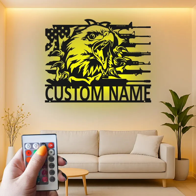 Cartel de metal personalizado con águila y rifles, regalo patriótico para veteranos, decoración para man cave o garaje