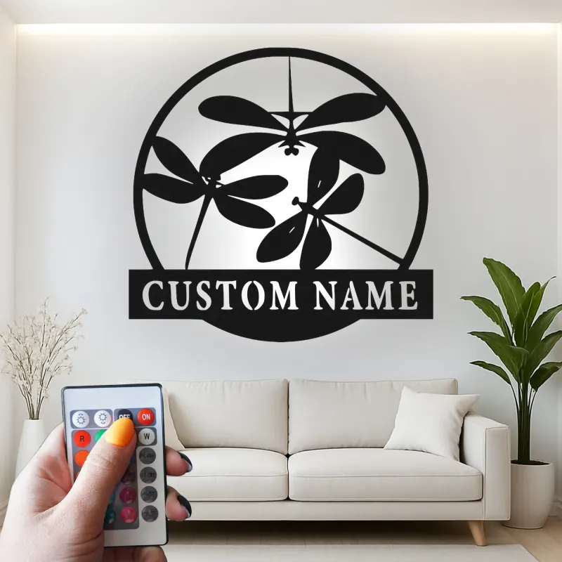 Insegna in metallo LED a forma di libellula personalizzata, regalo per amanti della natura, decorazione per camera da letto o giardino 1