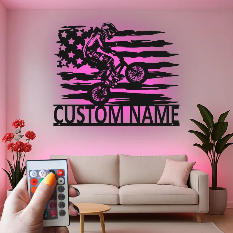 Insegna in metallo LED personalizzata per ciclisti con BMX Rider - Regalo per ciclisti, decorazione per camera da letto o sala giochi per adolescenti