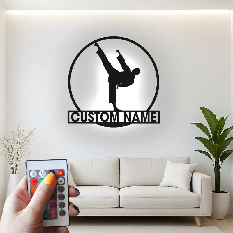 Cartel LED de karate a medida | Arte mural de metal personalizado de artes marciales | Decoración para dojo y regalo para luchador
