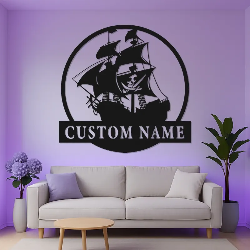 Personalized Pirate Ship LED Sign | Custom Metal Wall Art | Nautical Home Decor for Man Cave | Gift for Sailor