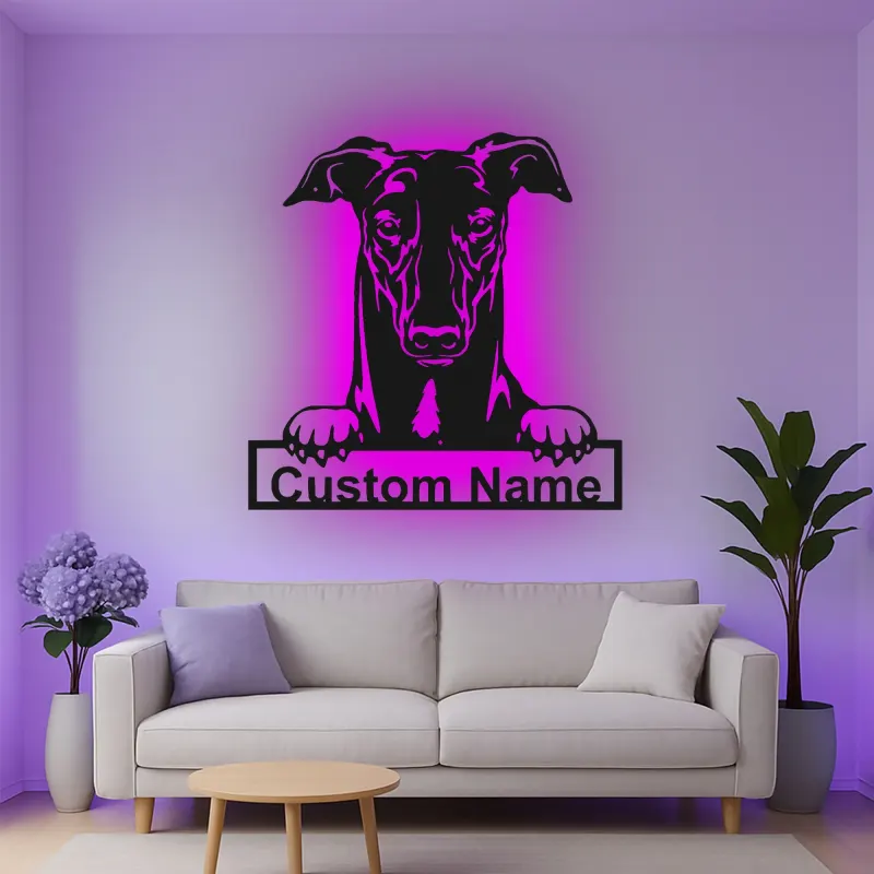 Insegna in metallo LED personalizzata per amanti dei cani con Greyhound - Regalo per la sala da pranzo