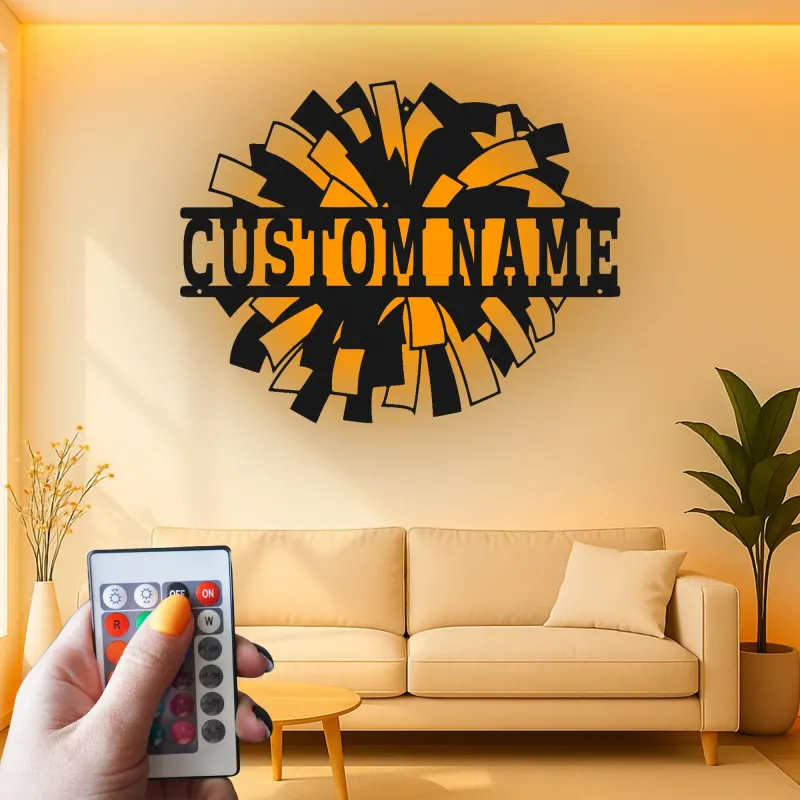 Insegna in metallo LED a pom pom di cheerleading regalo personalizzato per cheerleader decorazione camera o sala giochi