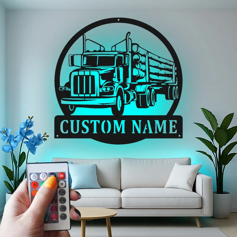 Custom Logging Truck Metal Sign | Personalized LED Wall Art for Truckers | Rustic Cabin & Garage Decor | Gift for Loggers