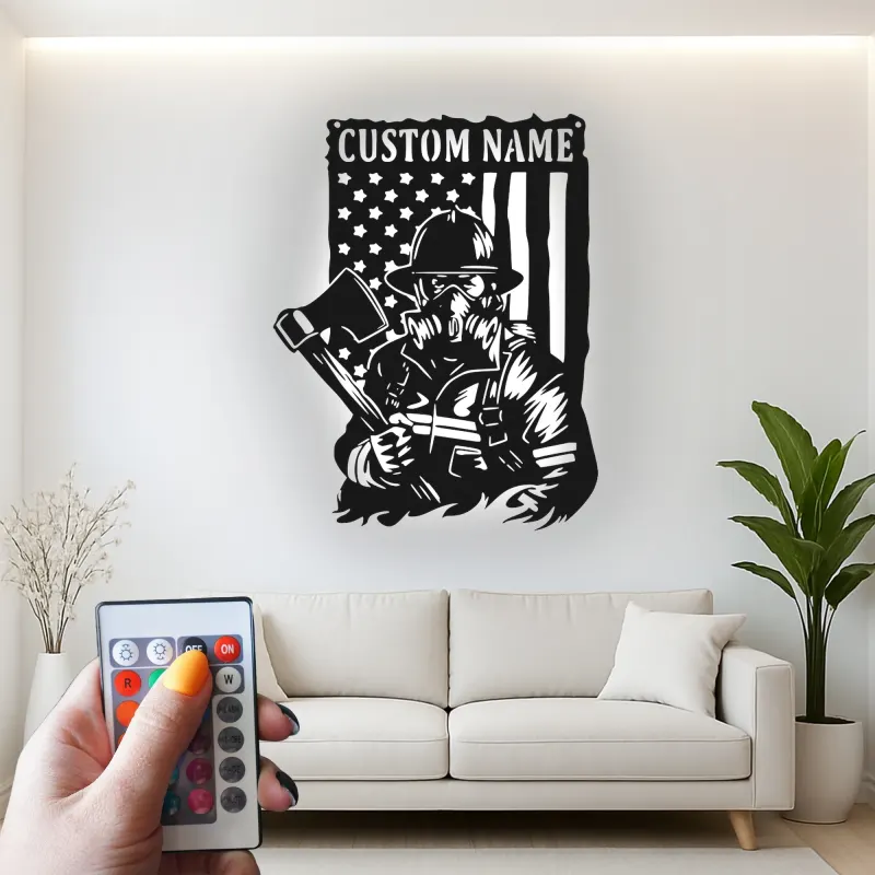 Individuelles Feuerwehr-LED-Schild | Personalisierte Metall-Wandkunst | Patriotisches Helden Geschenk für Ihn | Feuerwehrmann Wohnkultur
