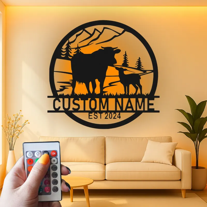 Custom Farm Scene Led Light Metal Wall Art Personalized Rancher Gift Rustic Home Decor for Farmhouse