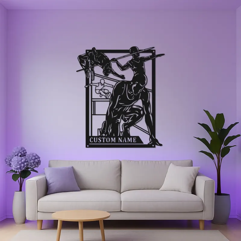 Insegna in metallo personalizzata per atletica | Arte murale LED per atleti | Regalo personalizzato per corridori, saltatori e lanciatori | Decorazione per palestra e casa