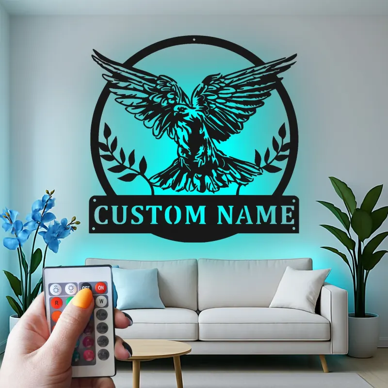 Custom Eagle Led Light Metal Wall Art Personalized Gift for Nature Lovers Living Room or Office Decor