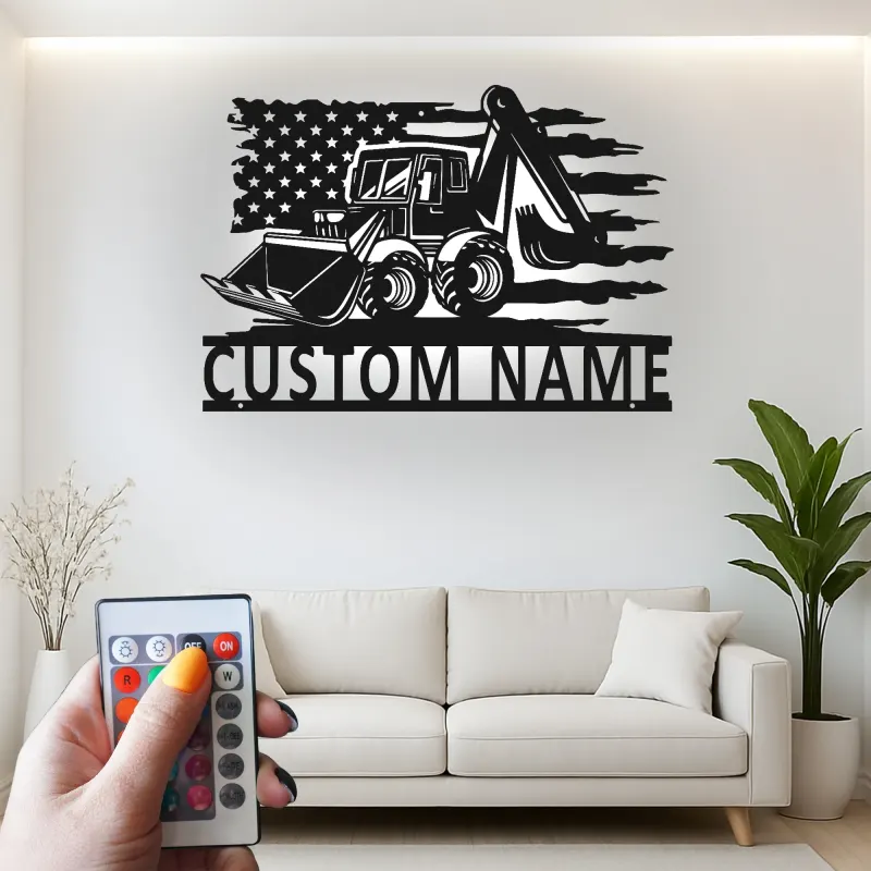 Cartel de metal LED personalizado de excavadora para regalo de construcción para él