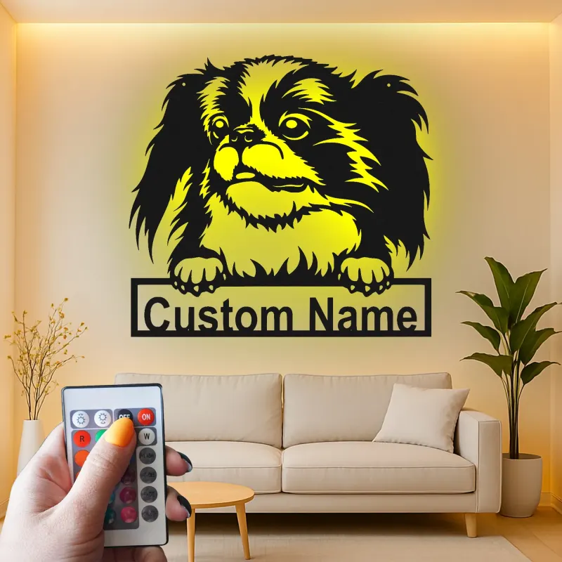 Custom Japanese Chin Led Light Metal Wall Art Personalized Dog Lover Gift Living Room Pet Decor