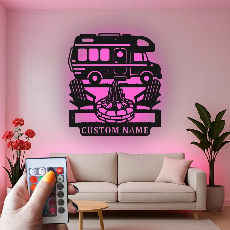 Personalisierte LED-Beleuchtung Metall-Wandkunst für Wohnmobile – Geschenk für Camper und Outdoor-Abenteuer