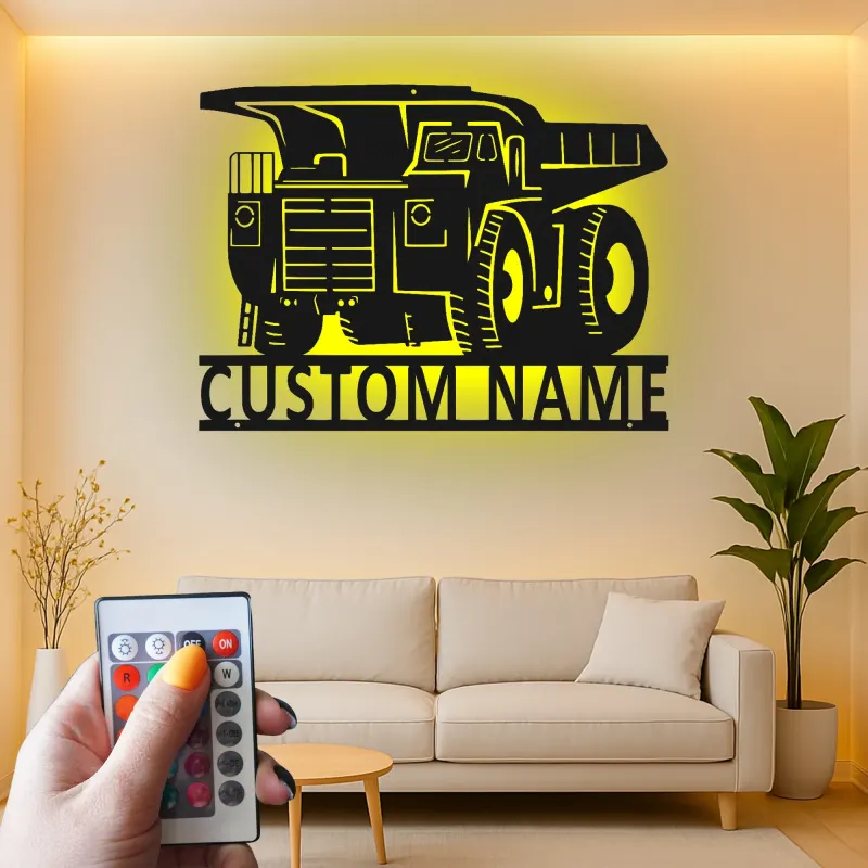 Cartel de metal LED de camión volquete personalizado, regalo para entusiastas de la construcción, decoración de garaje u oficina